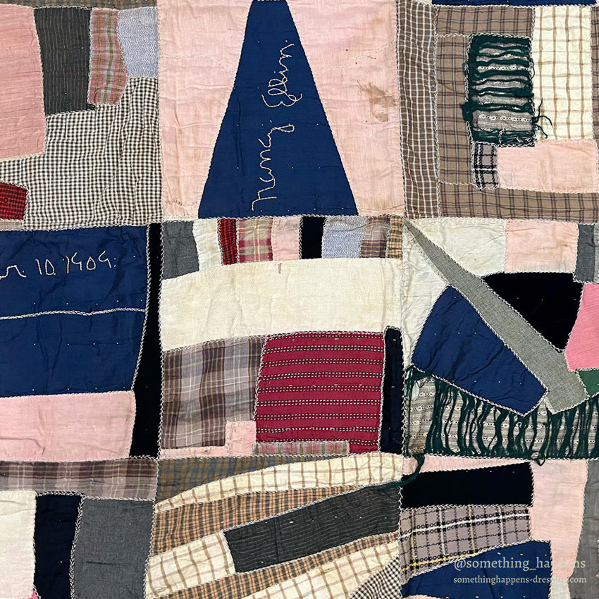 ANTIQUE '1909 EMBROIDED CRAZY PATCHWORK QUILT... 174cm/166cm