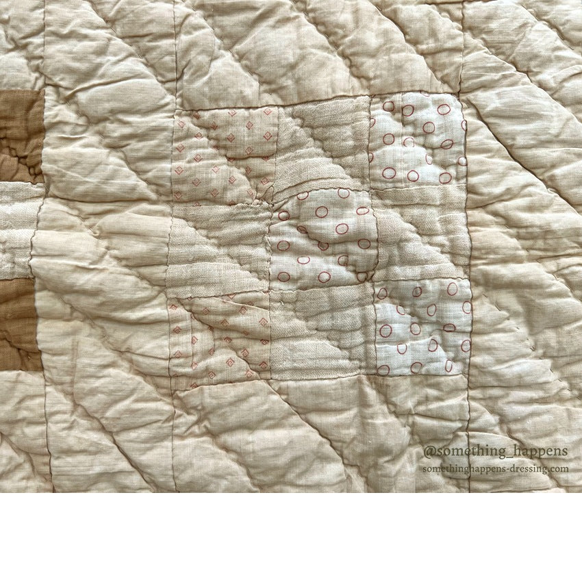 ANTIQUE NINE PATCH CALICO PATCHWORK CRIB QUILT... 122cm/90cm
