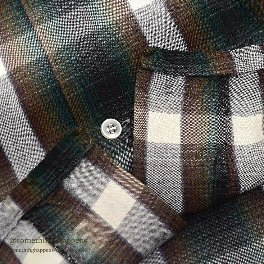 1960's TOWNCRAFT GREEN OMBRE PLAID RAYON SHIRT...L