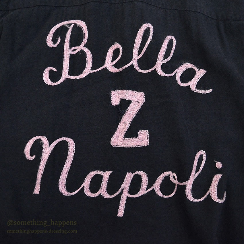 1960's TEN STRIKE BY KING LOUIE NAPOLI BOWLING SHIRT / BLACK & PINK ... ML