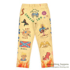 1970's KAZOO SENIOR CORDS HAND PAINTED '70 PANTS / AMAZING DRAWING ... W30/L29