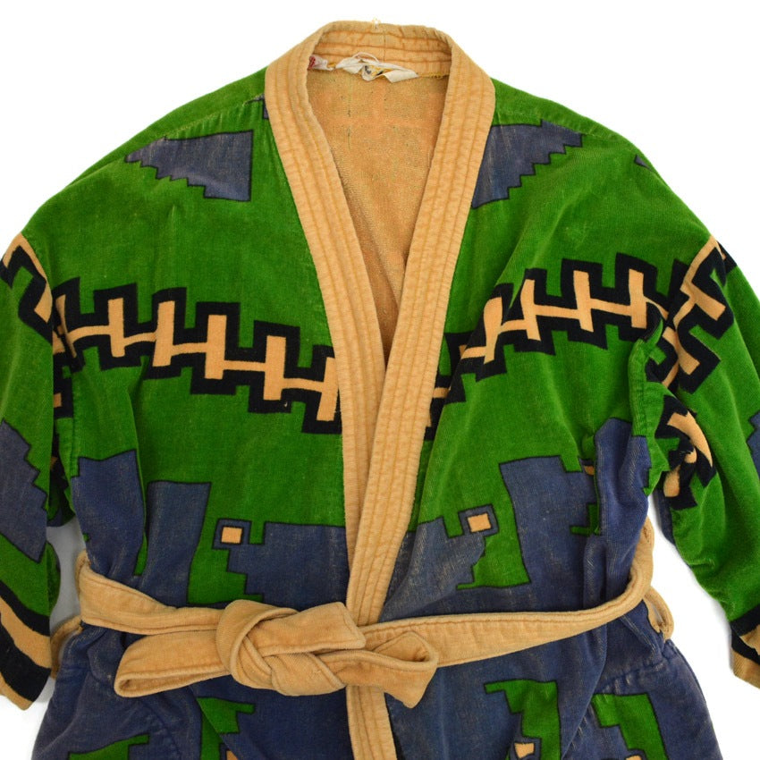 60s State-O-Maine Geometric Pattern Terry Cloth Gown...