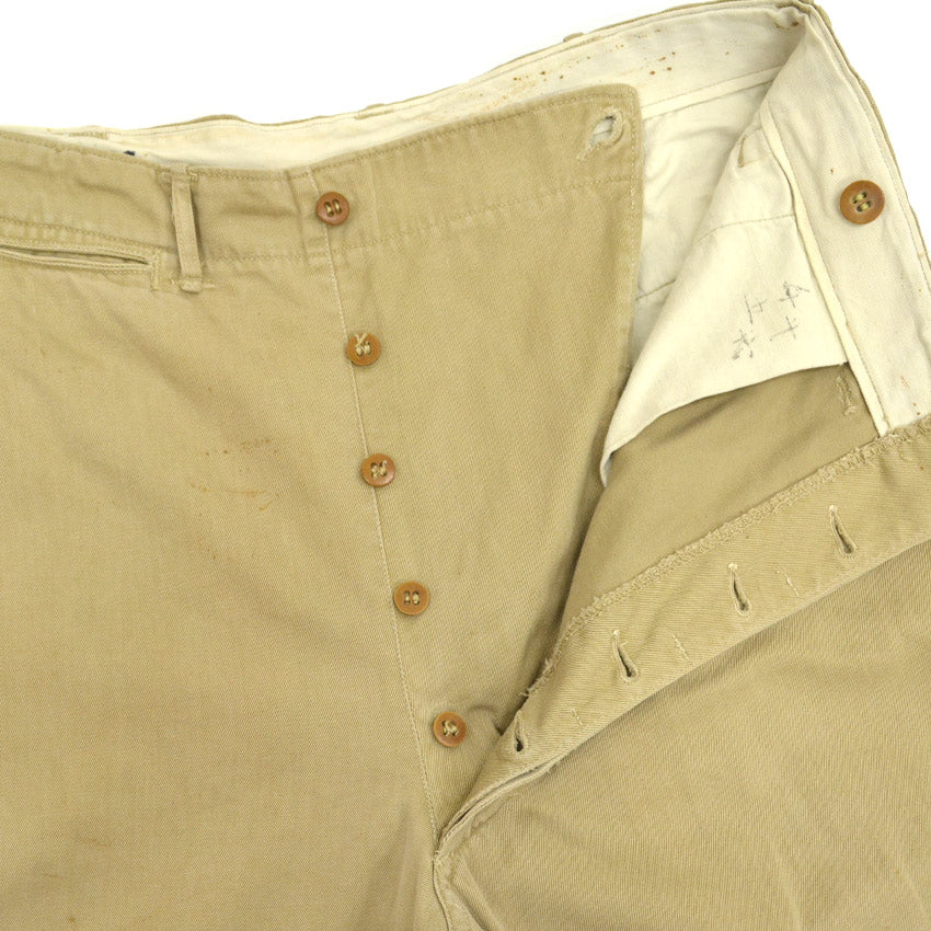 1940s US ARMY M-1943 Khaki Chino Pants with Gas Flap... W32 x L31