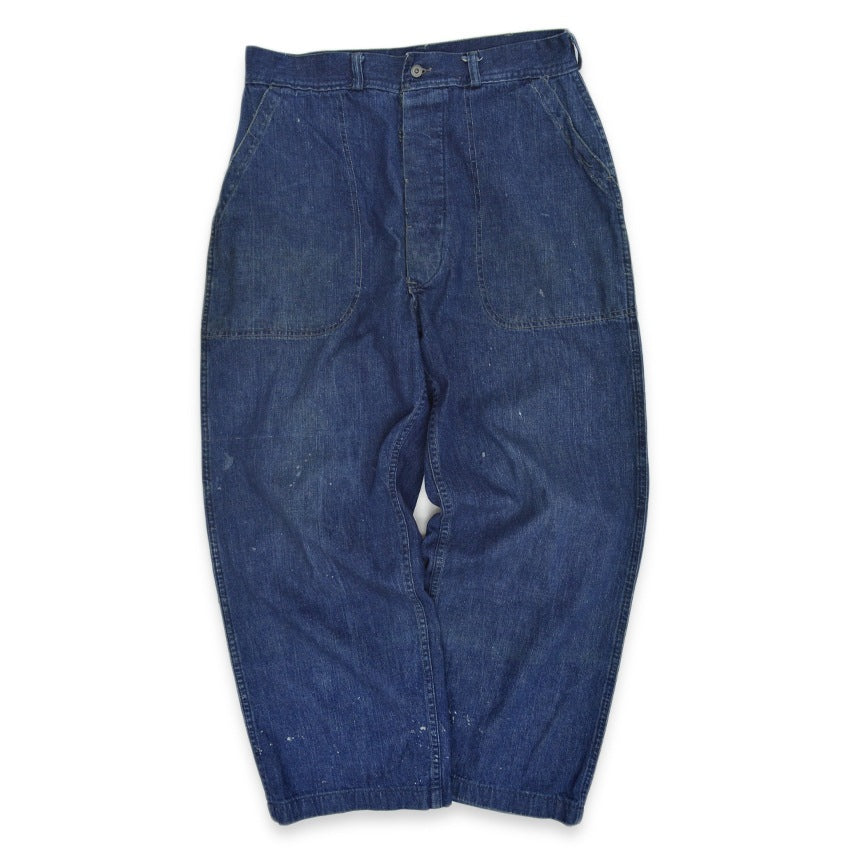 1940's USNAVY WW2 DENIM TROUSERS METAL BUTTON... W32