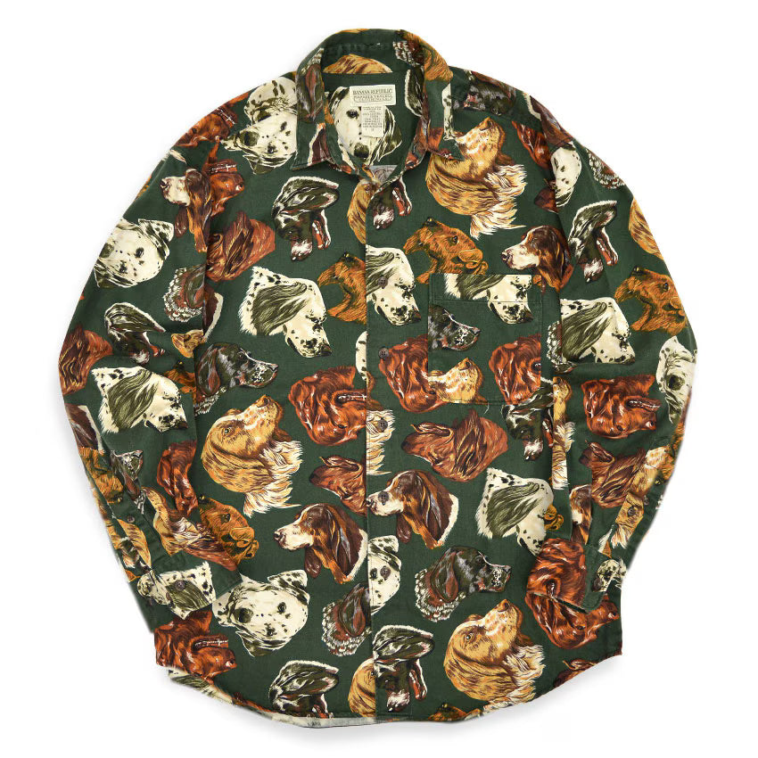 1980's BANANA REPUBLIC SAFARI & TRAVEL DOG ​​PRINT SHIRT...S