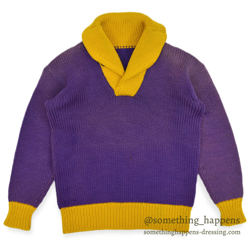 1930's~ TWO TONE SHAWL COLLAR PULLOVER WOOL SWEATER...