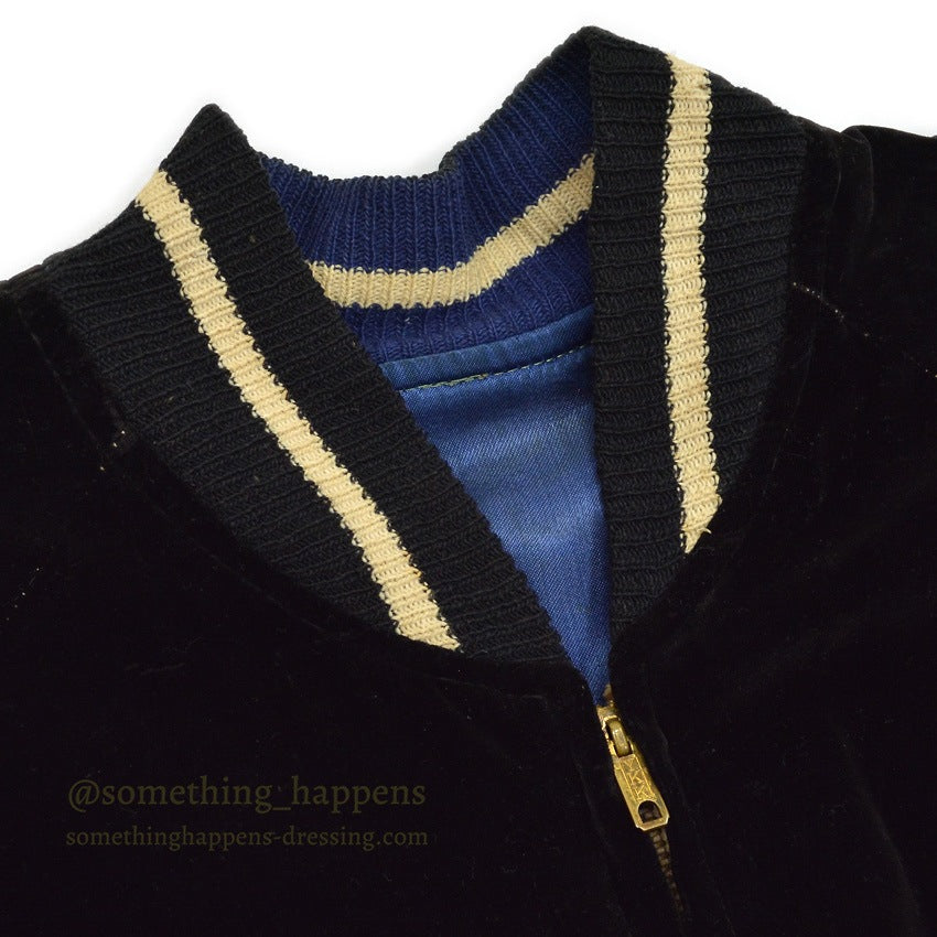 1950s JAPAN SOUVENIR JACKET (Sukajan) - Black velvet with black and white ribbing... Fits like ML