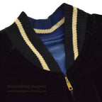 1950s JAPAN SOUVENIR JACKET (Sukajan) - Black velvet with black and white ribbing... Fits like ML
