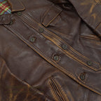 OLD FRANCE DOUBLE BREASTED BROWN LEATHER COAT MADE BY GVF...