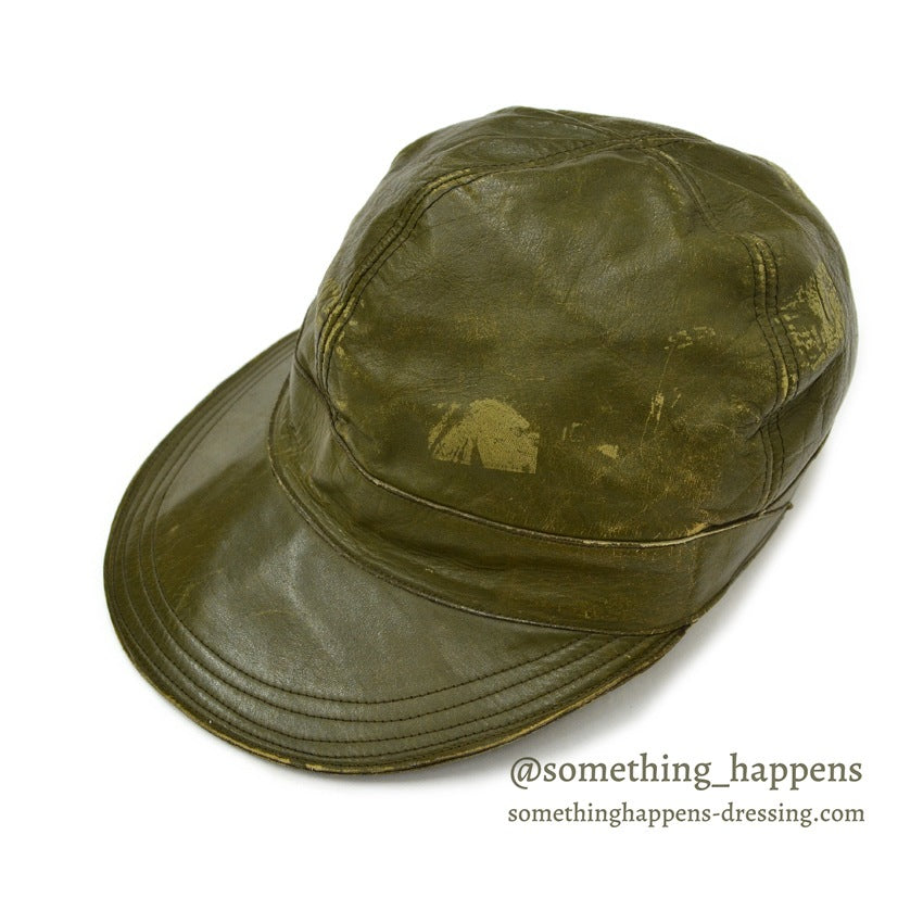 ~1940's LLBEAN HUNTING LEATHER CAP OLIVE...