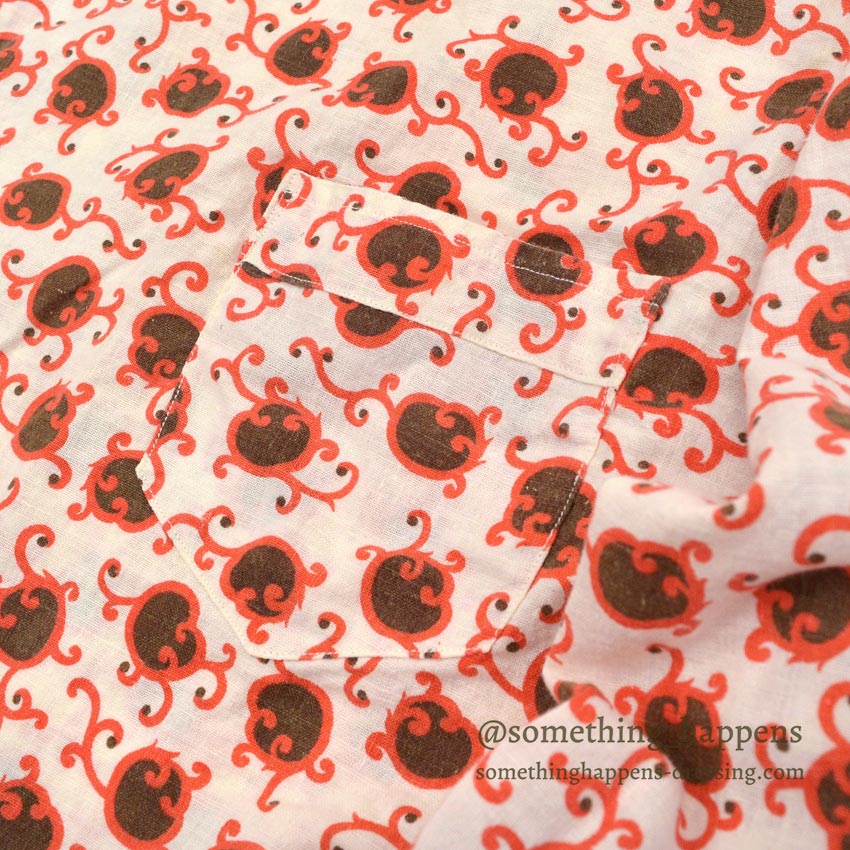 1950's DECORATIVE PATTERN PRINT COTTON PAJAMAS SHIRT & PANTS...
