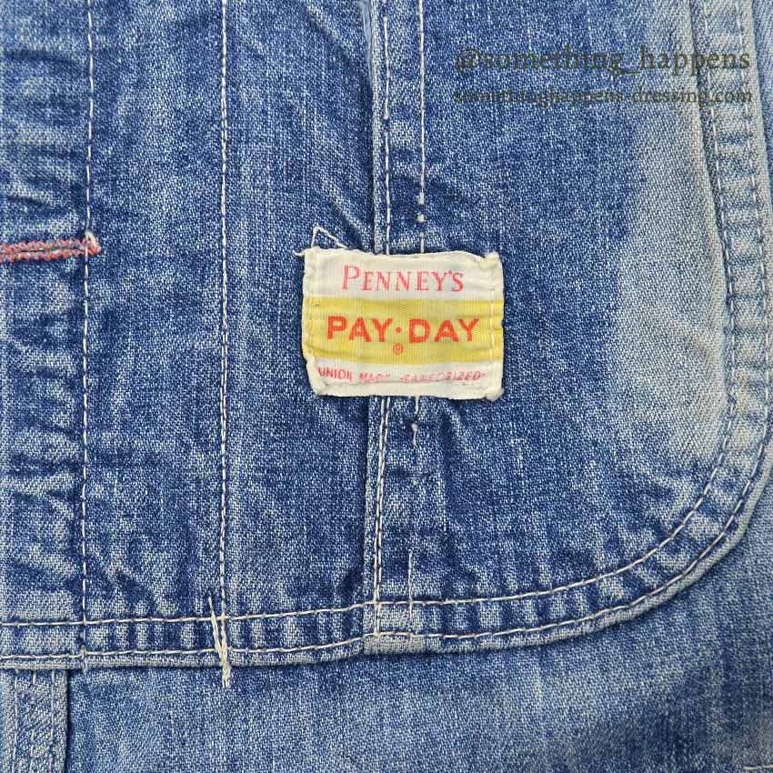 ~1960's PAYDAY INDIGO DENIM OVERALL FADED... W38/L27
