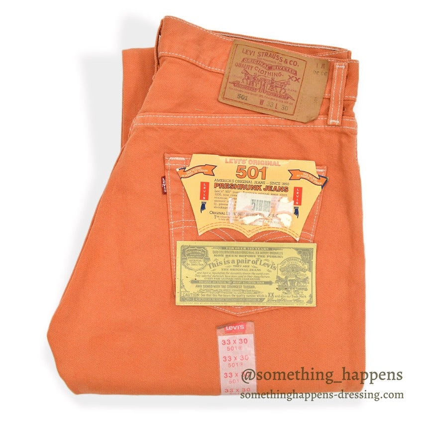 DEADSTOCK Levi's 501 ORANGE DENIM PANTS Made in USA... W33/L30