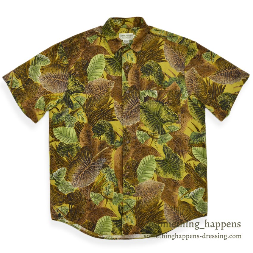 1980's BANANA REPUBLIC SAFARI & TRAVEL LEAF PRINT S/S SHIRT ... S