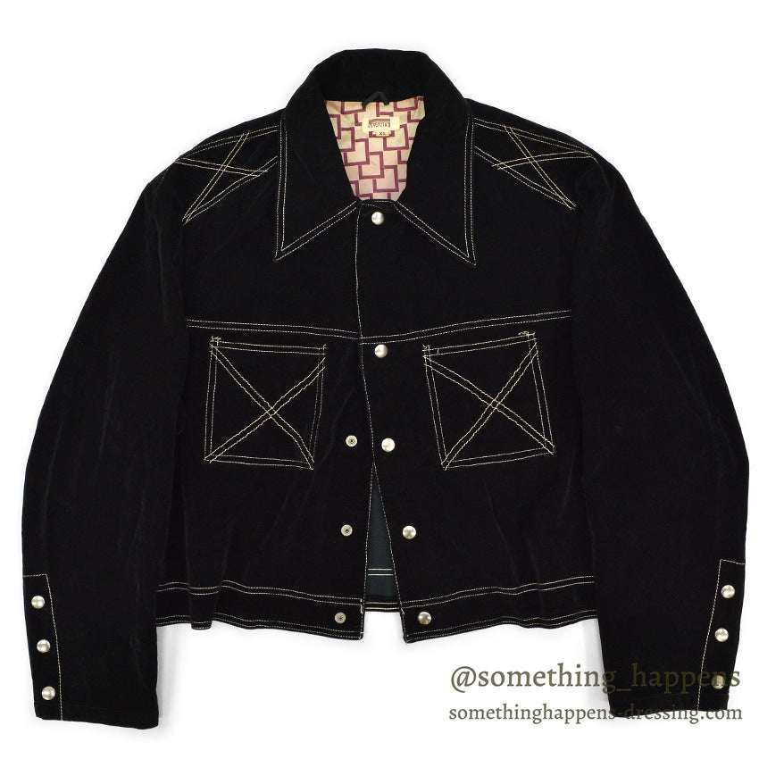 1970's MONTGOMERY WARD TWO POCKETS BLACK VELVETEEN JACKET... XL