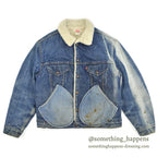 1970's Levi's 70605-0217 DENIM BOA JACKET ADD POCKETS / FADED... 44