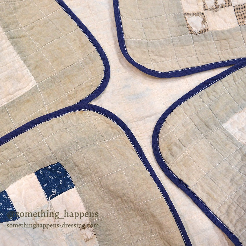 NINE PATCH INDIGO CALICO PATCHWORK QUILT... 202cm/168cm