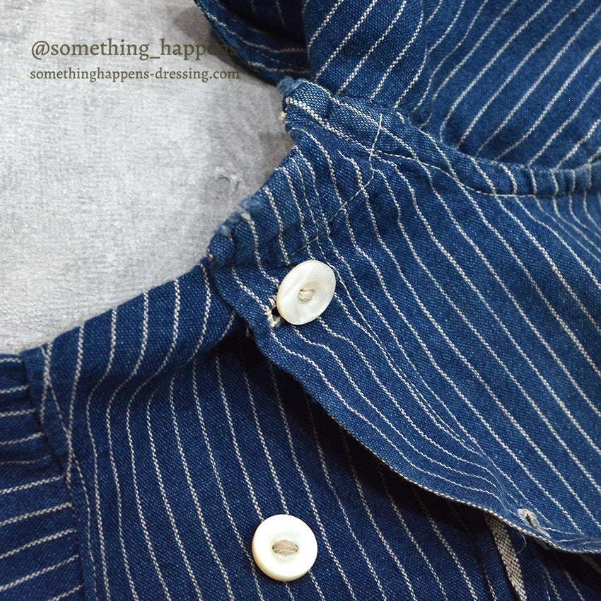 ~1920's ANTIQUE INDIGO STRIPE CALICO KIDS BLOUSE...