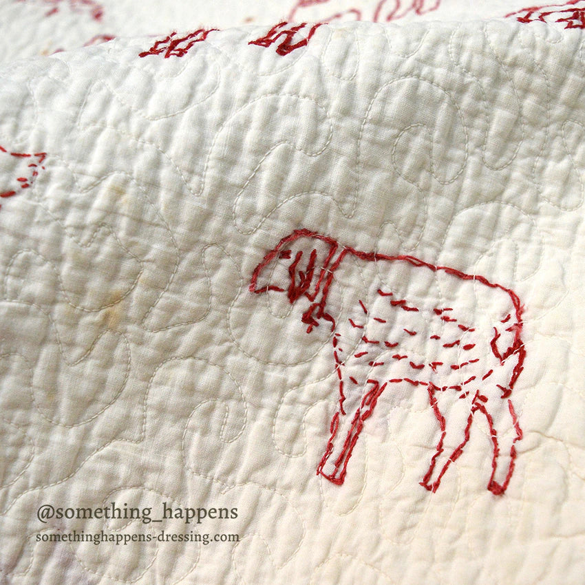 REDWORK HAND EMBROIDERY PATTERN BABY QUILT...85cm/64cm
