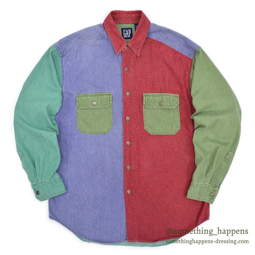 1980's〜 GAP MULTI COLOR DENIM WORK SHIRT ... L