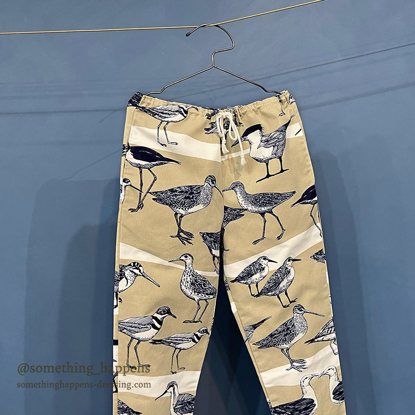 1990's MICHIGAN RAG CO. BIRDS PRINT EASY PANTS...M