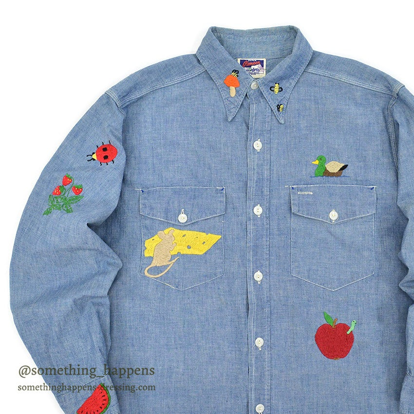 1950's SUPER PIONEER EMBROIDERY ALL COTTON CHAMBRAY SHIRT ... 16