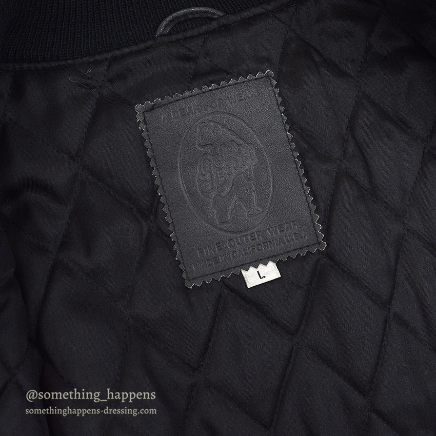 1990's GOLDEN BEAR ALL BLACK WOOL / LEATHER VARSITY JACKET... L