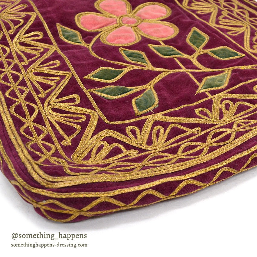 1950's~ KHYBER HAND MADE EMBROIDERED RED VELVET SHOULDER BAG...