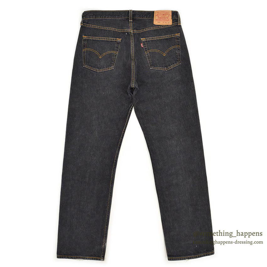 Levi's 501 BLACK DENIM PANTS Made in USA ORANGE STITCH... W34/L32