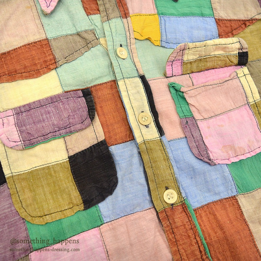 1970's SING & SMILE INDIA MADRAS CRAZY PATCHWORK SHIRT ... L