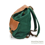 ~1980's LLBEAN GREEN CANVAS / BROWN LEATHER BACK PACK...