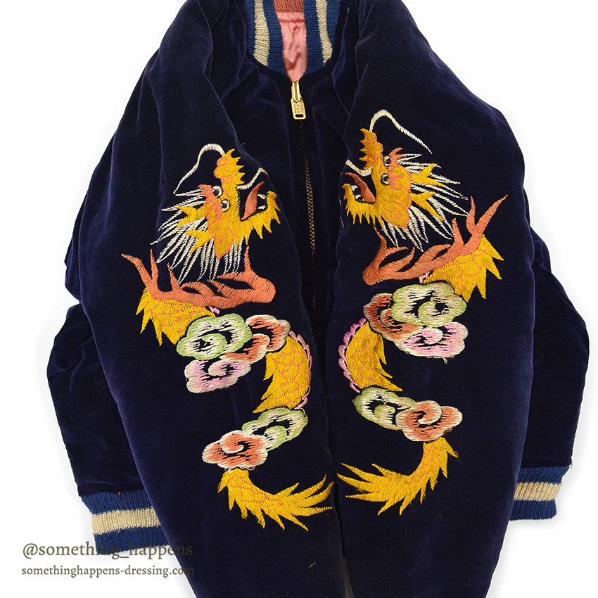 1950s- JAPAN SOUVENIR JACKET FOR KIDS (Sukajan) - Navy Velvet with YKK Zipper...