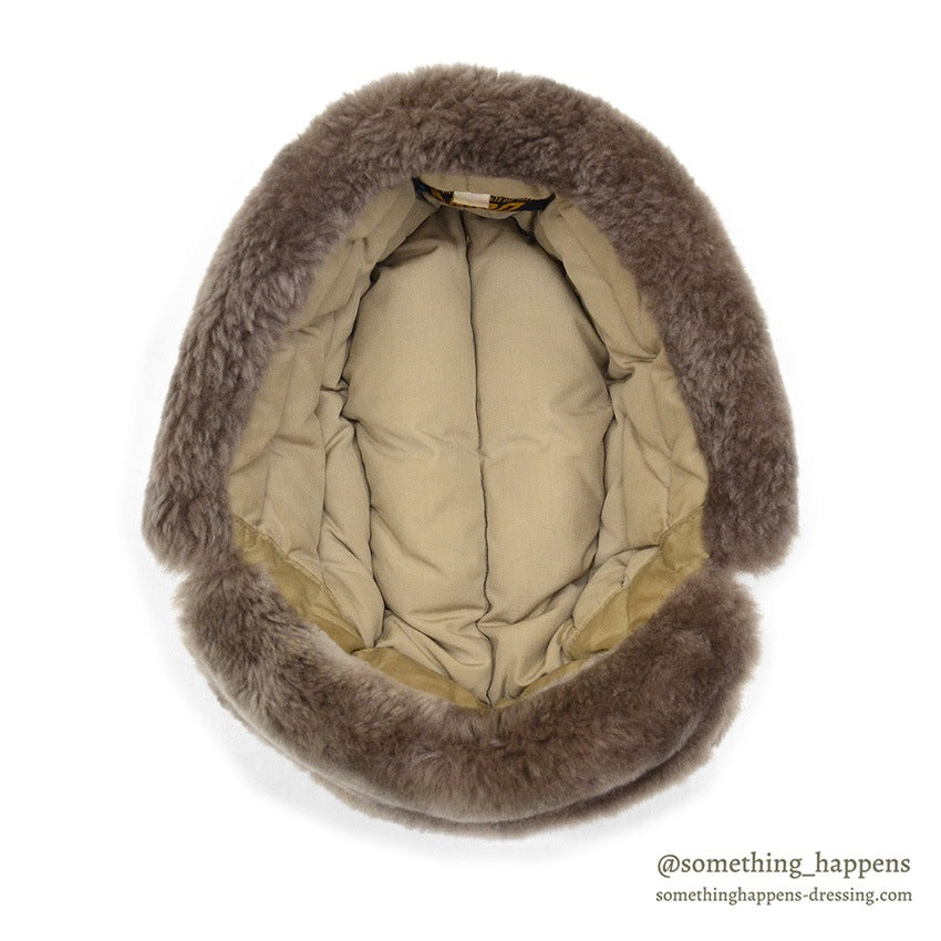 1960's EDDIE BAUER MOUTON FUR DOWN HAT / AUTUMN TAN...XL
