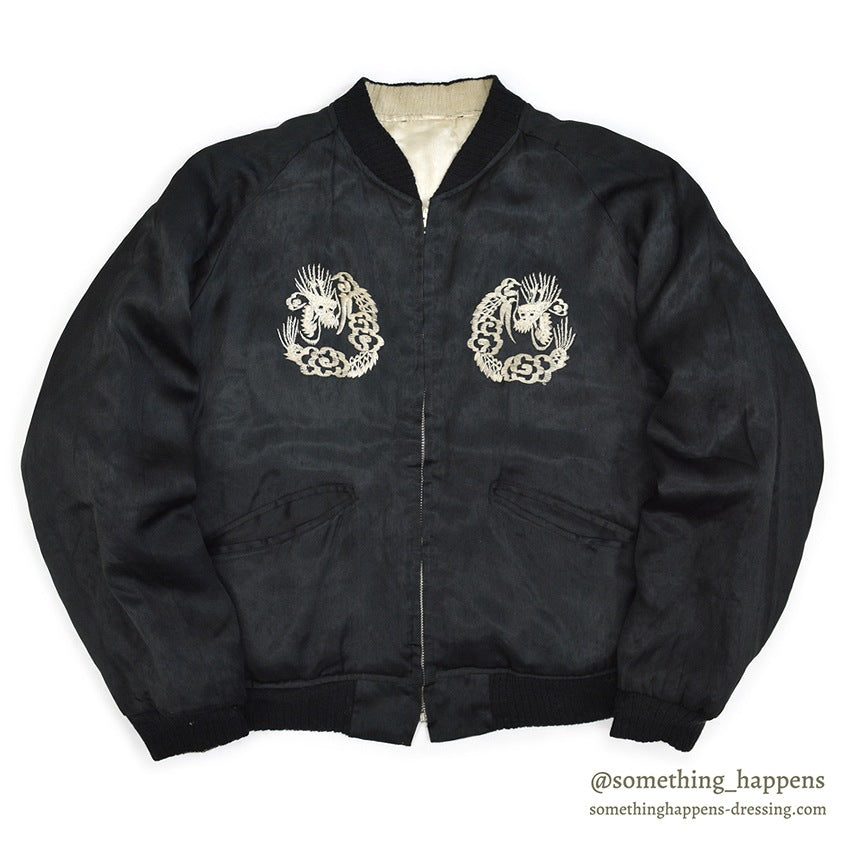 1950's JAPAN SOUVENIR JACKET スカジャン ALL BLACK TTSジッパー ...
