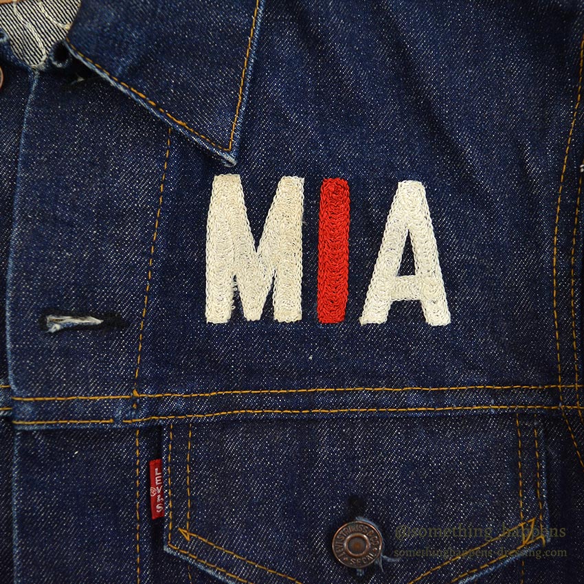 1960's~ LEVI'S 70505-0217 BIGE POW MIA EMBROIDERED DENIM JACKET / SPECIAL...