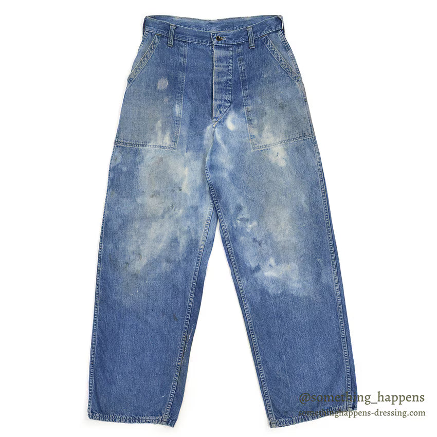 1940's U.S.NAVY BLEACHED DENIM TROUSERS / METAL BUTTON ... Fits W30