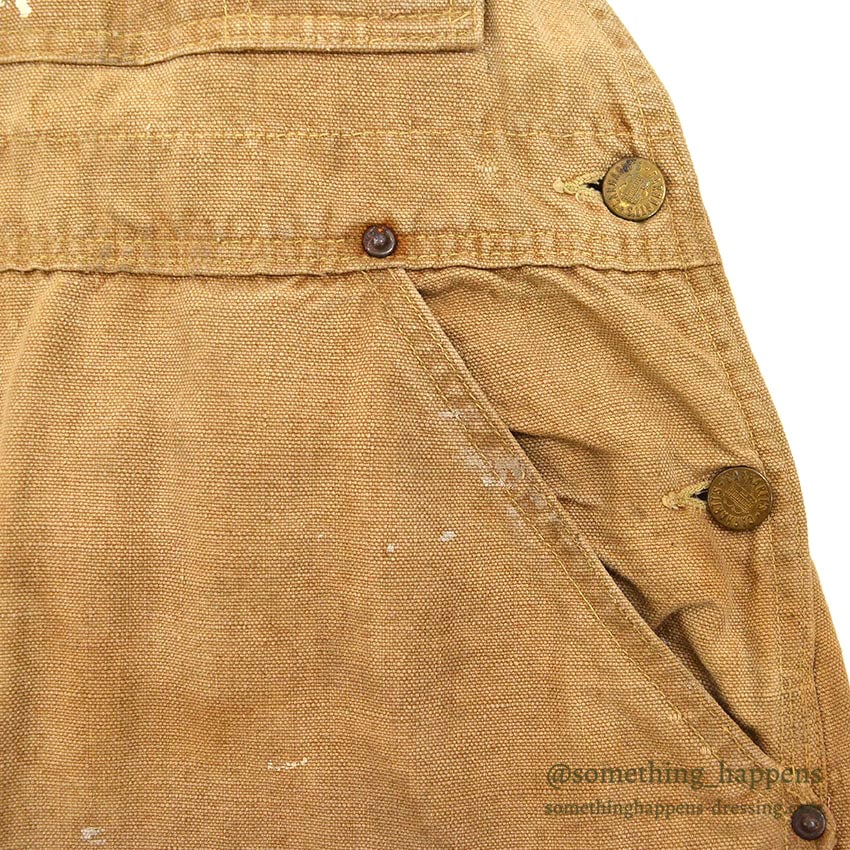 1940's~ CARHARTT DUCK DOUBLE KNEE OVERALL UNLINED / PAINT SPLATTER VIBE ... W36/L27