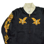 1940s- JAPAN SOUVENIR JACKET (Sukajan) - Black with gold embroidery of tiger, eagle, and dragon - YKK zipper...