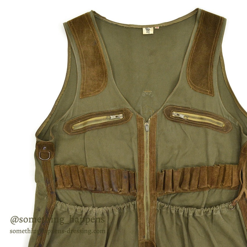 ~1970's SAFARI HUNTING CANVAS & LEATHER VEST MADE IN SPAIN...