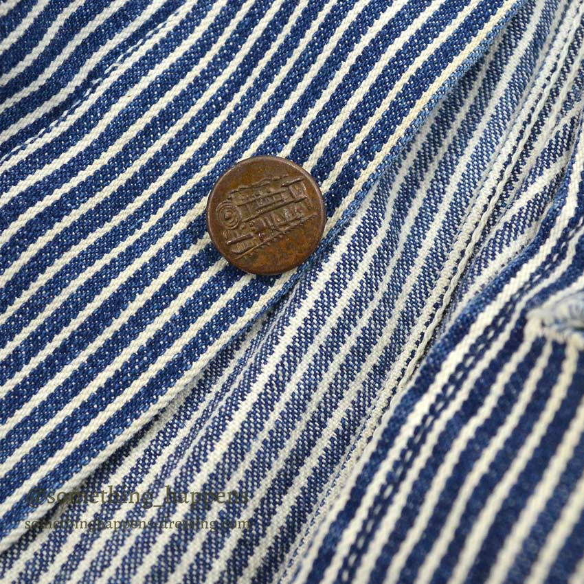 1930's〜 UNUSUAL HICKORY STRIPE SERVICE COAT 機関車ボタン ... Fits like 38