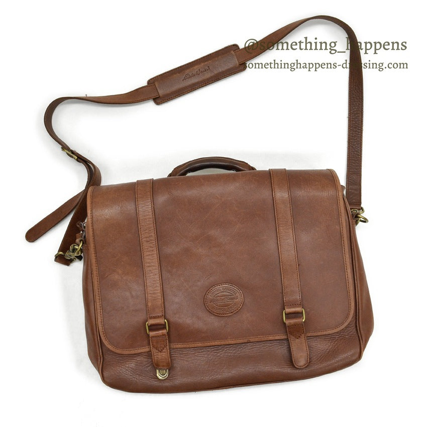 1990's EDDIE BAUER BROWN LEATHER SATCHEL BAG...