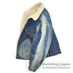 1970's Levi's 70605-0217 DENIM BOA JACKET ADD POCKETS / FADED... 44