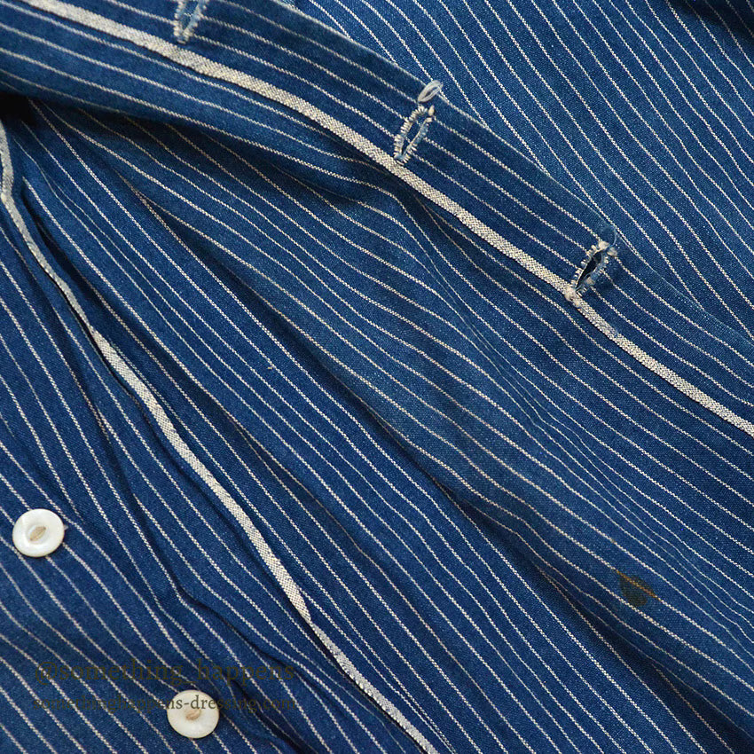 ~1920's ANTIQUE INDIGO STRIPE CALICO KIDS BLOUSE...