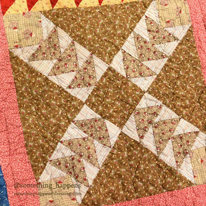 ANTIQUE WILD GOOSE CHASE RED/INDIGO PATCHWORK QUILT... 171cm/171cm