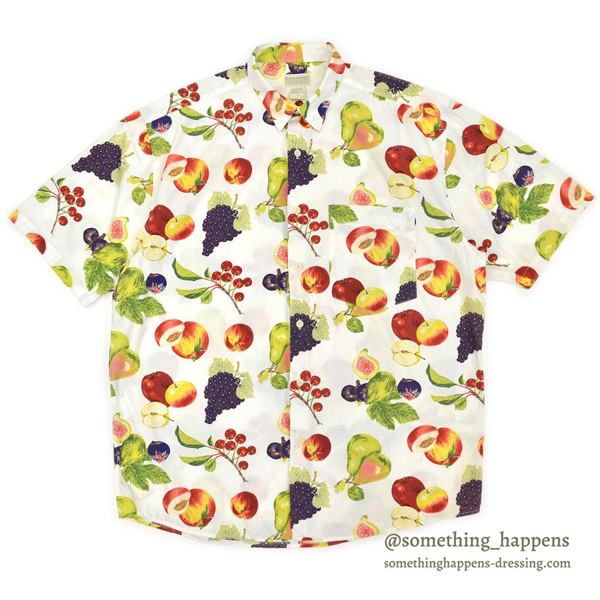 1980's BANANA REPUBLIC SAFARI & TRAVEL FRUIT PRINT S/S SHIRT ... L