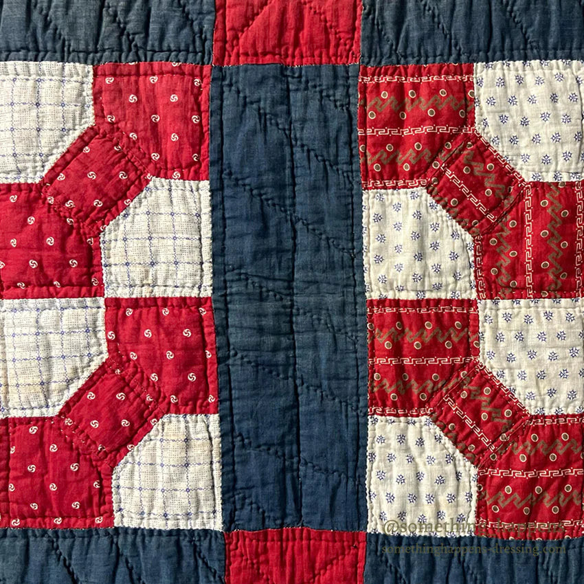 ANTIQUE BOWTIE PATCHWORK BANDANA PIECE QUILT... 214cm/170cm