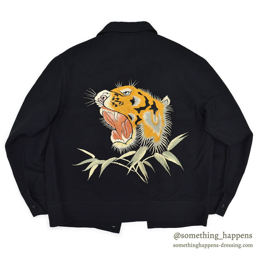 1950's~ JAPAN SOUVENIR JACKET TIGER HEAD UNUSUAL JACKET BLACK...