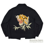 1950's~ JAPAN SOUVENIR JACKET TIGER HEAD UNUSUAL JACKET BLACK...