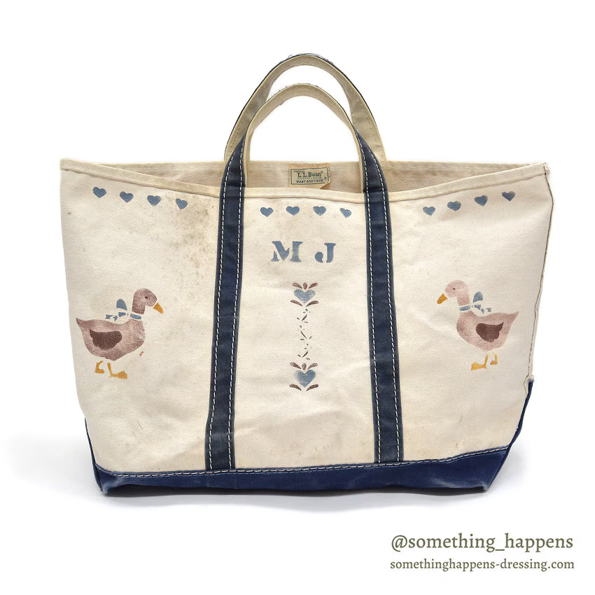 1980's LLBEAN ART PAINT BOAT AND TOTE NAVY... LARGE
