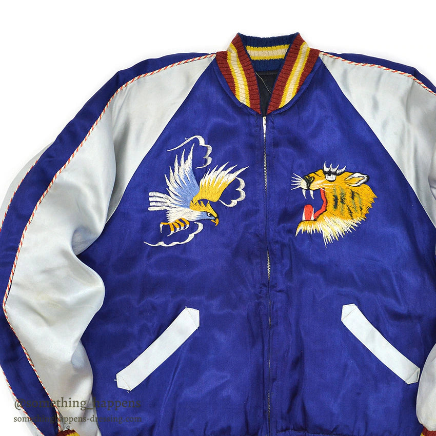1950s JAPAN SOUVENIR JACKET (Sukajan) - Eagle, Tiger, Dragon design, Cherry zipper...